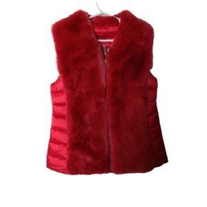 ADD  Girls Size 8 Real Rabbit Fur Trimmed Duck Down Vest Cranberry‎ Red Holiday